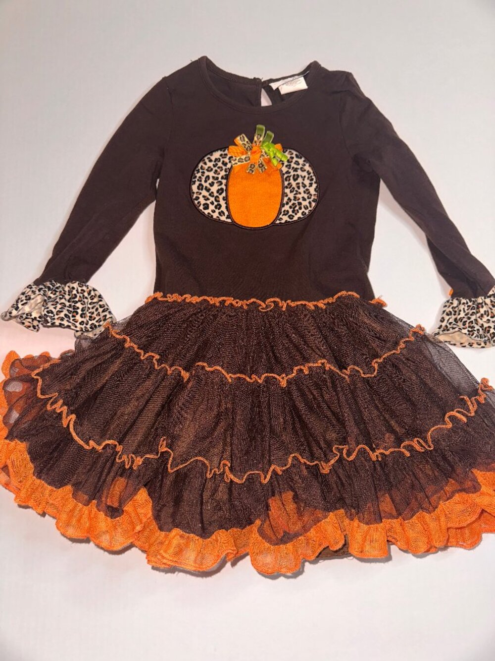 Emily Rose Sz 5 Halloween Tulle Long Sleeve Dress appliqued pumpkin Thanksgiving